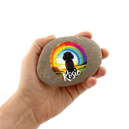 Rainbow Cocker Spaniel Black Personalised Pebble